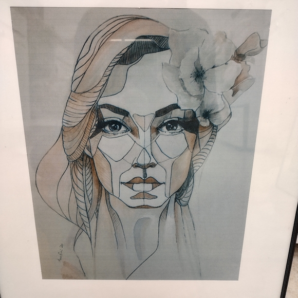 Art Watercolor by Polish Artist woman portrait (print) in frame - Picture 2 of 4